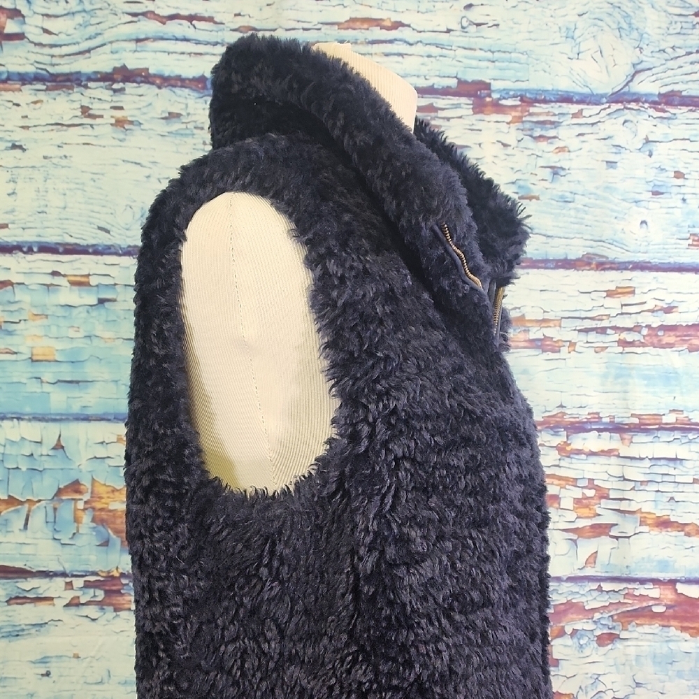 Talbots Blue Plush Vest High Collar - Picture 2 of 7